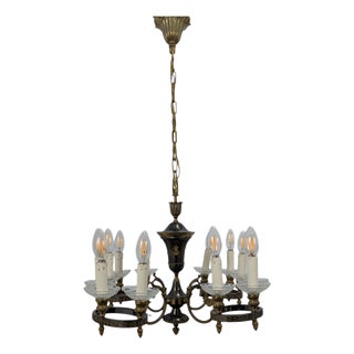 Brass Chandelier with 12 Lights, 1950s For Sale