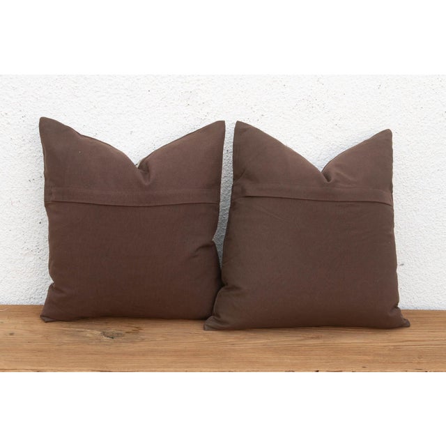 Brown Pair of Embroidered Palmette Suzani Pillow Covers For Sale - Image 8 of 9