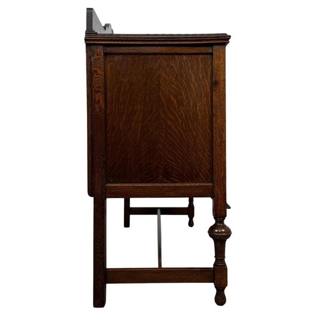 Antique English Edwardian Carved Oak Sideboard For Sale - Image 9 of 14