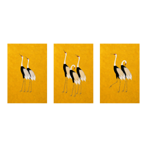 Japanese Cranes Triptych, Gold Crane Wall Art Set of 3, 16" X 24"