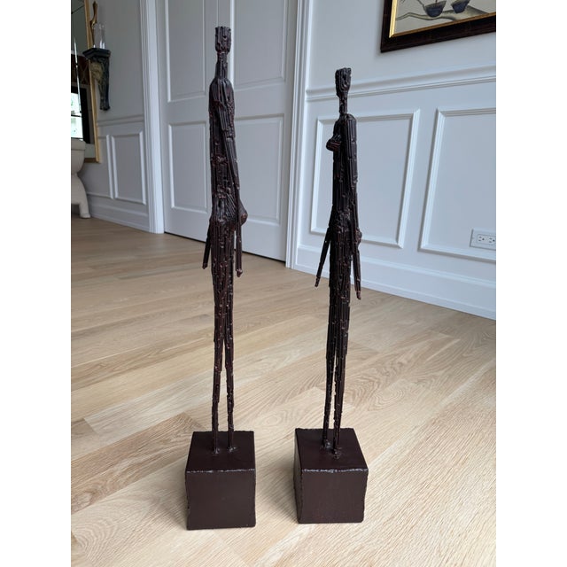 Coffee 1980s American Brutalist Welded-Steel Figural Sculptures, Giacometti Style — A Pair For Sale - Image 8 of 12