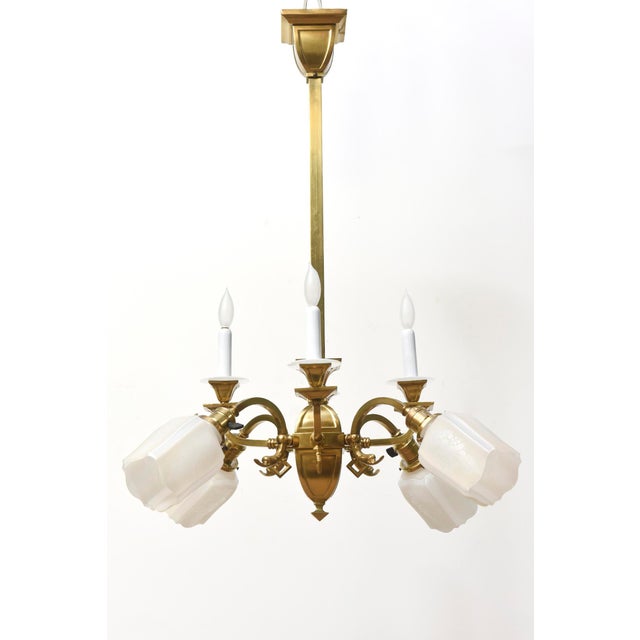 Gas and Electric Chandelier with Original Glass Candlecovers and Shades