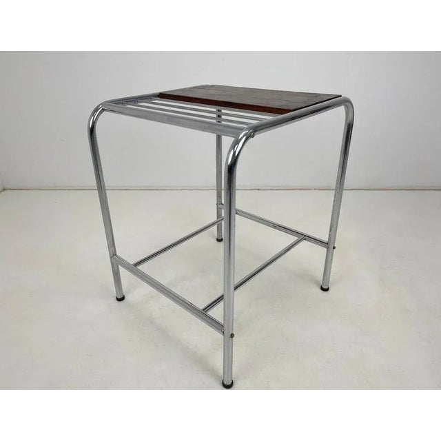 Bauhaus Functionalist Chrome & Wood Side Table, 1950s For Sale - Image 3 of 10