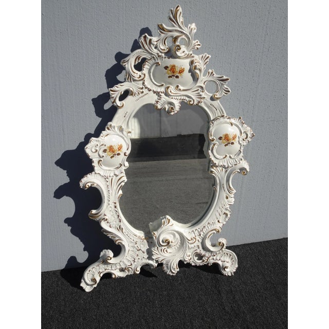Vintage Capo Di Monte Italian White Floral Mirror 43"h For Sale - Image 4 of 13