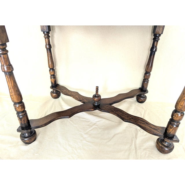 Antique Solid Oak William & Mary Side Table With Cross Stretcher For Sale - Image 10 of 15