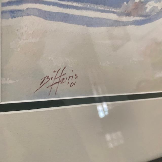 This is a signed watercolor painting by listed artist Biff Heins. The painting, produced in 2001, is of medium size and...