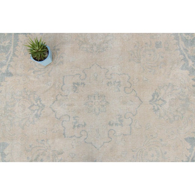 Contemporary 1920s Antique Medallion Beige Blue Hand Knotted Rug - 11’2” X 15’ For Sale - Image 3 of 11