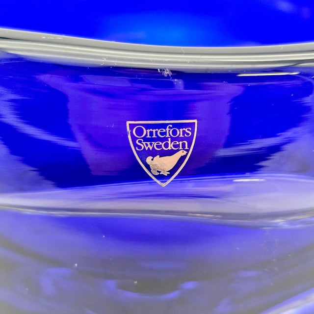 Orrefors Cobalt Blue Art Glass Bowl by Lars Hellsten Signed Lh 5149-13 7.25" For Sale - Image 12 of 14
