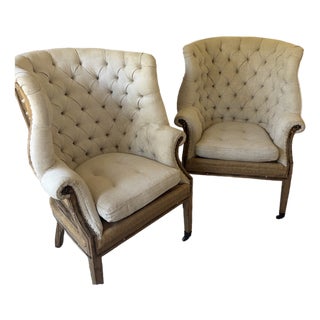 Set of 2 Restoration Hardware Tufted Deconstructed Wingback Chairs For Sale