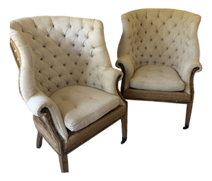 Set of 2 Restoration Hardware Tufted Deconstructed Wingback Chairs
