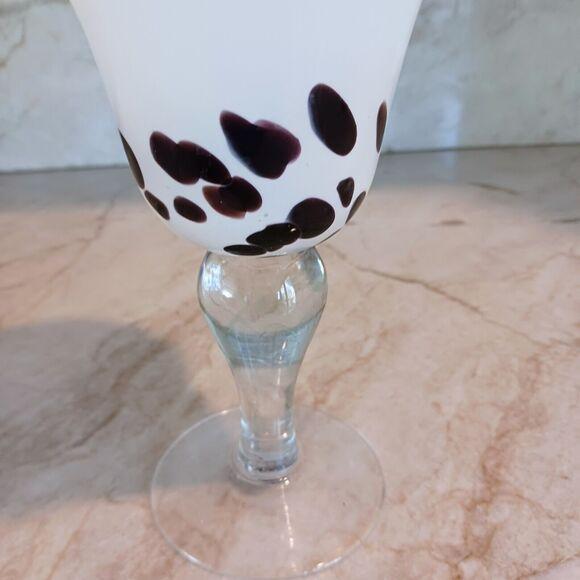Contemporary Vintage Murano Martini Drinking Glass Handblown White Brown Spots Art Deco Cocktail For Sale - Image 3 of 11