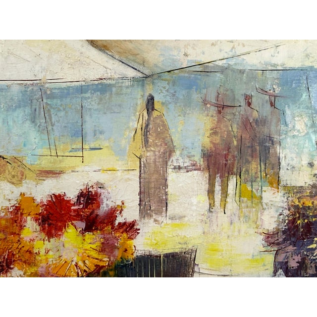 Mid Century Modern Juan R. Noguez Expressionist Oil on Canvas Flower Market Scene With Figures For Sale - Image 4 of 11