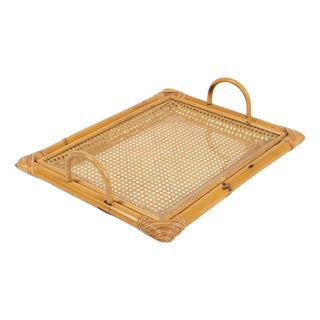 Mid-Century Modern Serving Tray in Bamboo and Rattan from Christian Dior, 1970s For Sale