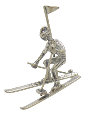 Vintage Italian Handmade Genuine Silver Slalom Skier Figurine, 1970s