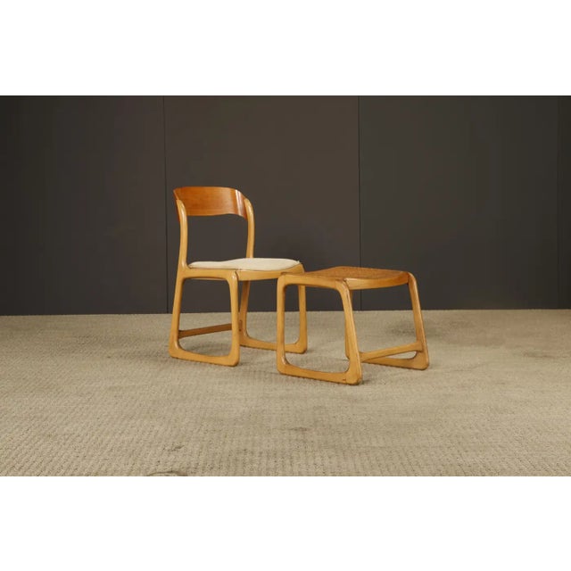 Pair of 1970s Bentwood Chairs & Caned Ottoman by Baumann France, Signed For Sale - Image 12 of 18