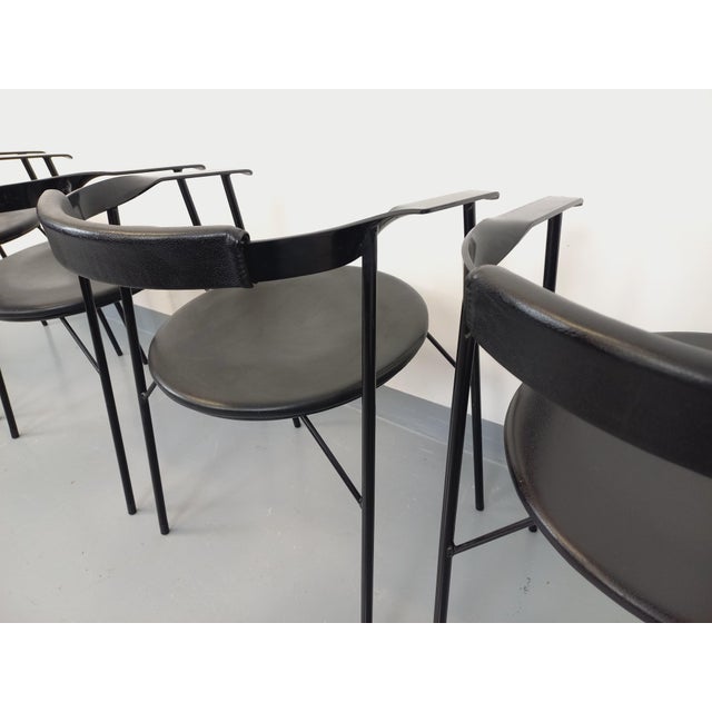 Vintage Italian Armchairs in Black Metal and Black Imitation Leather, 1980s, Set of 4 For Sale - Image 12 of 18