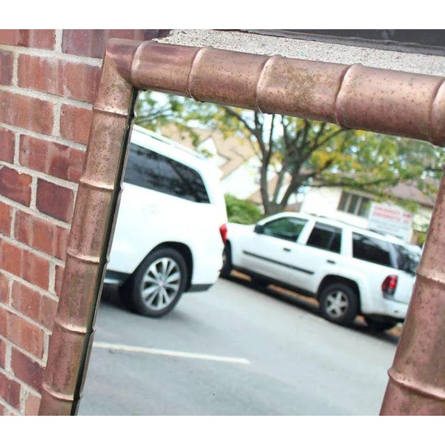 Mid-Century Modern Faux Bamboo Weathered Copper Rectangular Mirror For Sale - Image 6 of 10