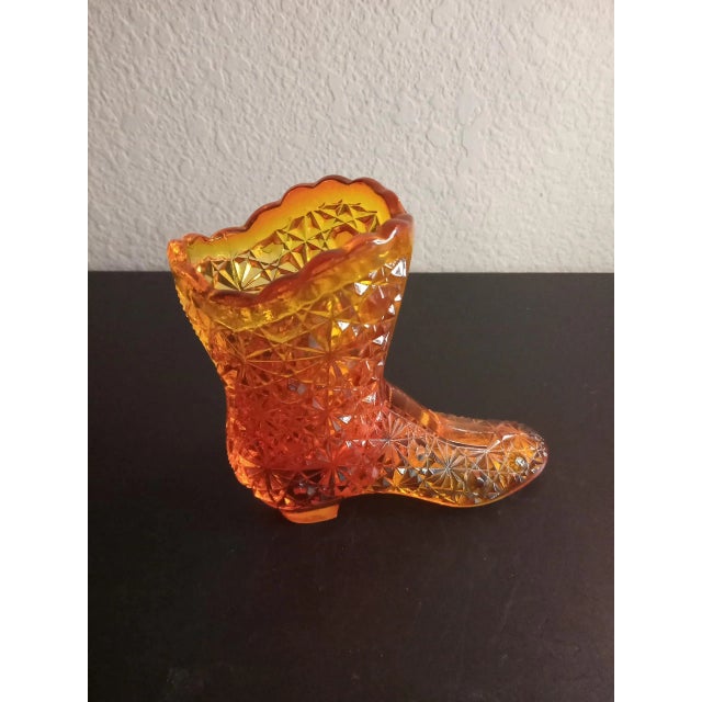 1970s Fenton Amberina Daisy & Buttons Pattern Shoe Figurine For Sale In Dallas - Image 6 of 8