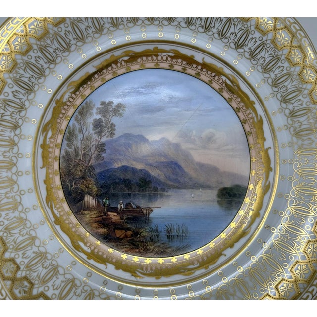 Ceramic Antique Pair Cabinet Plates Hand Painted Lakes Killarney Kerry Ireland Irish 19Ct For Sale - Image 7 of 11