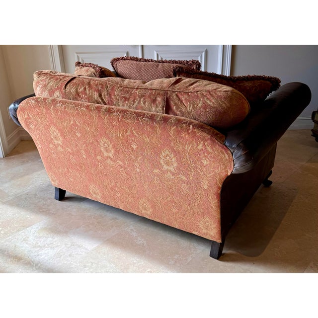 Bernhardt Sofa, Loveseat and Ottoman Coffee Table, Matching Set in Brown Leather With Fabric Seat and Back Cushions For Sale - Image 11 of 12