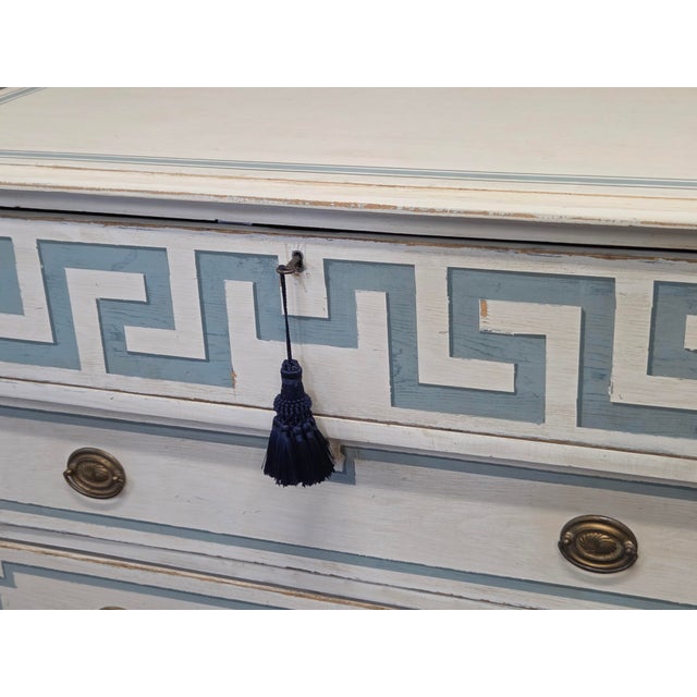 Antique 19th C. Painted Pine Dresser Chest of Drawers With Greek Key Motif For Sale - Image 4 of 17