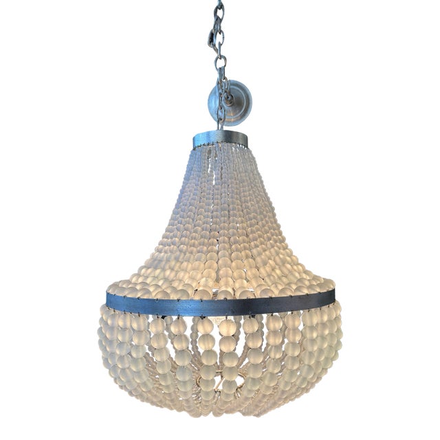 Currey & Company Mid-Century Frosted Sea Glass Bead Chandelier With Silver-Toned Frame For Sale