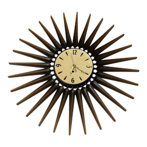 Vintage Syroco Sunburst Danish Mid Century Modern Nordic Wall Clock Made Usa