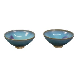 Pair of Blue and Purple Ceramics Bowls For Sale