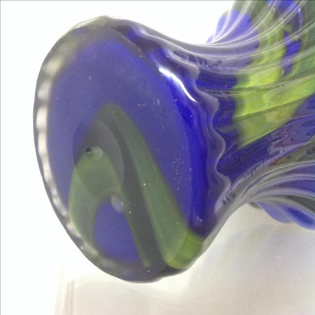 Mid 20th Century Royal Blue & Malachite Swirl Glass Vase For Sale - Image 4 of 4