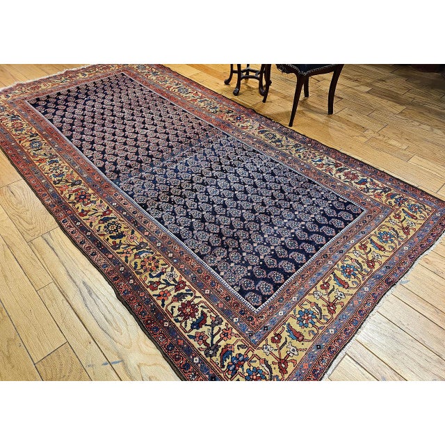 Antique Malayer Gallery Rug, Hand-Knotted Wool, Paisley Pattern, 6x11, Navy & Saffron Yellow For Sale In Chicago - Image 6 of 18