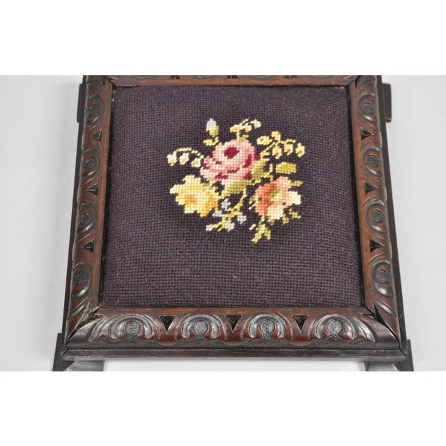 Early 20th Century Antique Victorian Carved Solid Mahogany Floral Needlepoint Low Footstool Ottoman For Sale - Image 12 of 12