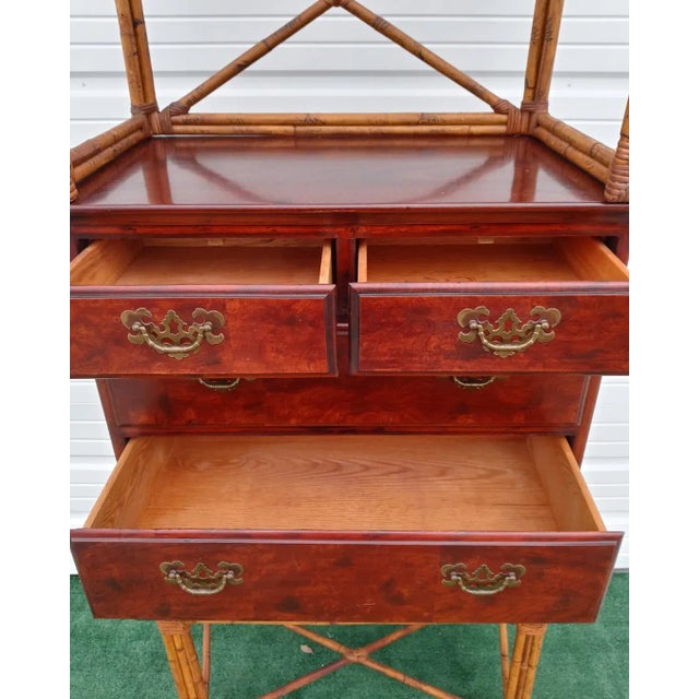 Vintage Bamboo Pagoda Top 5 Drawer Mahogany Chest of Drawers Dresser For Sale In West Palm - Image 6 of 13