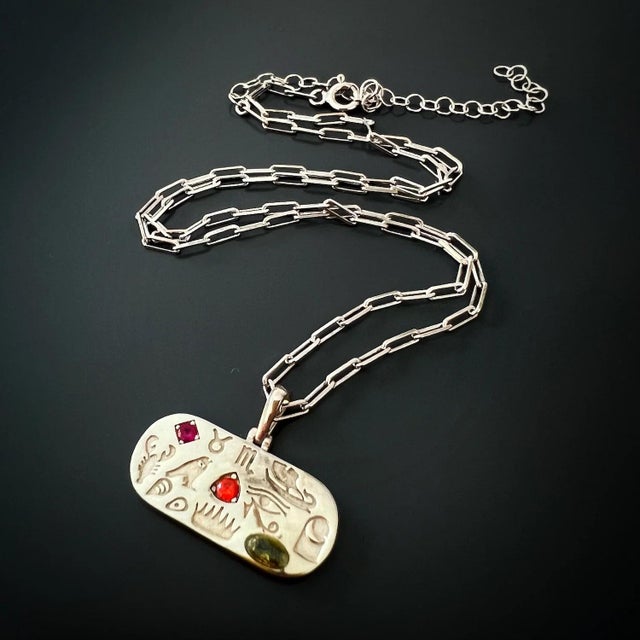 Contemporary Egyptian Spiritual Symbols Silver Chain Necklace For Sale - Image 3 of 6