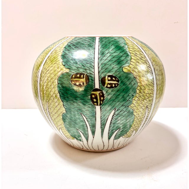 Antique Chinese Famille Verte Bok Choy Cabbage Leaf Butterfly Dragonfly Melon Jar Vase For Sale In Louisville - Image 6 of 12