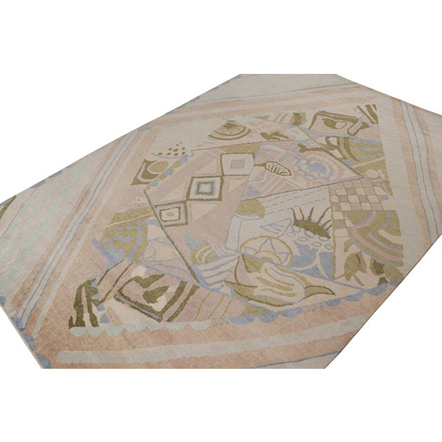 Rug & Kilim 2010s Rug & Kilim’s French Style Art Deco Rug in Brown, Green & Blue Patterns For Sale - Image 4 of 7