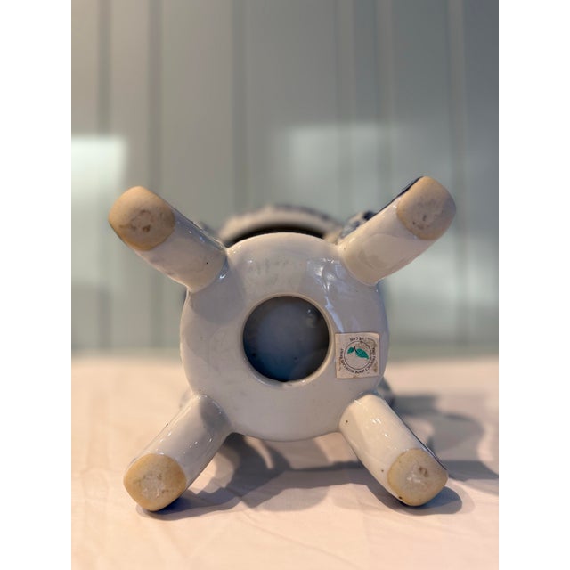 Vintage Blue & White Porcelain Pedestal Stand For Sale - Image 10 of 12