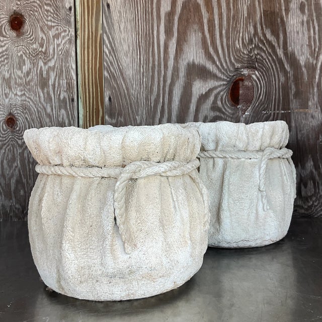 White Vintage Boho Painted Terra Cotta Rope Planters - a Pair For Sale - Image 8 of 8
