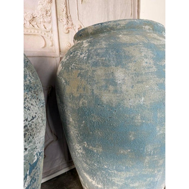 Pair of Large Antique Terracotta Urns With Weathered Blue Patina For Sale - Image 9 of 17