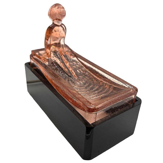 Glass 1970s Art Deco H. Hoffman Style Peach Art Glass Table Lamp by Sarsaparilla For Sale - Image 7 of 12