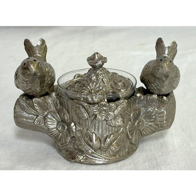 Vintage Silverplate 'Lovebirds' Salt Cellar With Salt and Pepper Shakers For Sale - Image 4 of 12