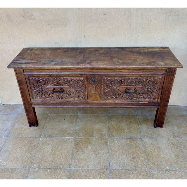 Early 19th Century Antique 19th Century Carved Wooden Chest with Iron Hardware, Spain, 1800s For Sale - Image 5 of 13
