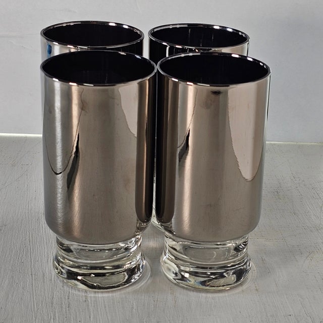 Mid-Century Modern Mercury Coated Collins Glasses Footed High Ball Tumblers Silver 5.875" For Sale - Image 3 of 7