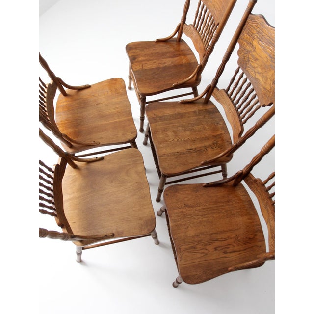 Vintage Oak Dining Chairs Set of 5 For Sale - Image 17 of 18