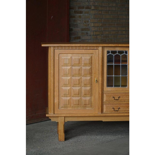Danish Oak Sideboard with Leaded Glass Doors by Henning Kjærnulf, Denmark, 1960s For Sale - Image 16 of 18