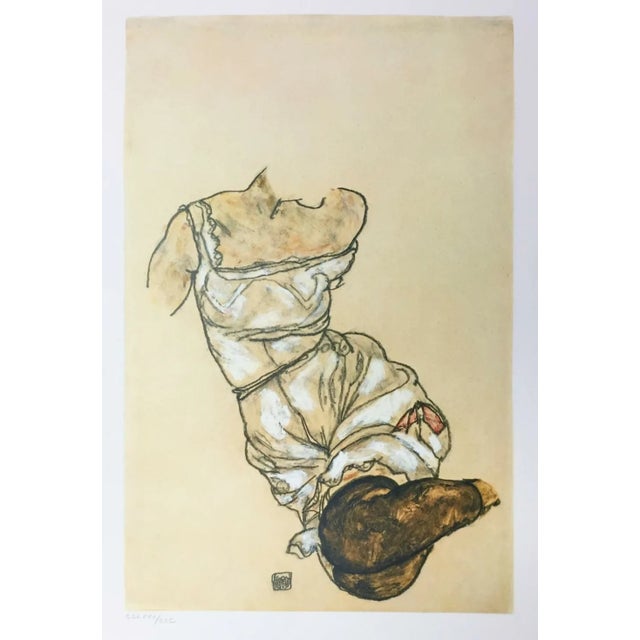 Artist: Egon Schiele Country: Austria Title: Female torso in black stocking Medium: Offset -32 Paper: Heavy paper 16 x 12...