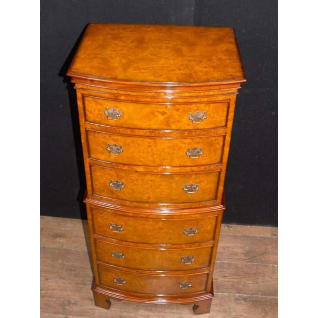 Brown Regency Burl Walnut Chest on Chest Bow Front Commode For Sale - Image 8 of 9