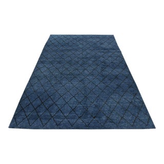 Moroccan Blue Wool Contemporary Hand-Knotted Rug 9'2'' X 12' For Sale