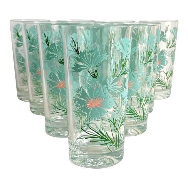 Set of 4 Reserved for Randi Taylor Smith Ever Yours Boutonnière Tumbler Tall Glasses Retro Floral For Sale