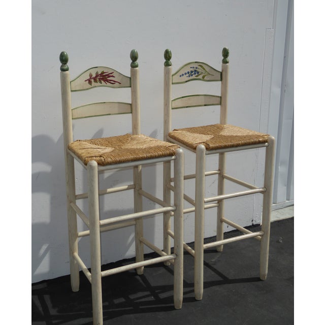 French Country White Rush Seat Bar Stools A Pair Chairish