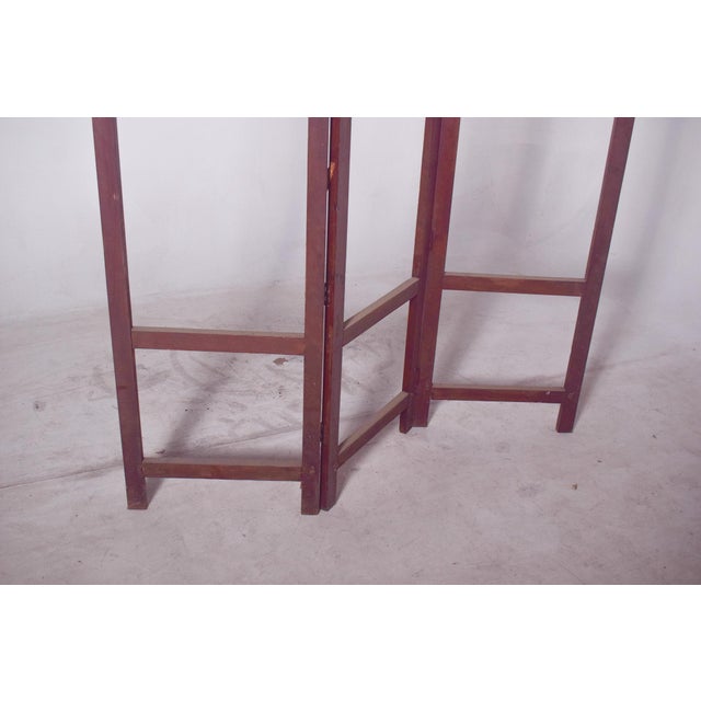 Brown Wooden Folding Screen Frame with Panels, 1950 For Sale - Image 8 of 9